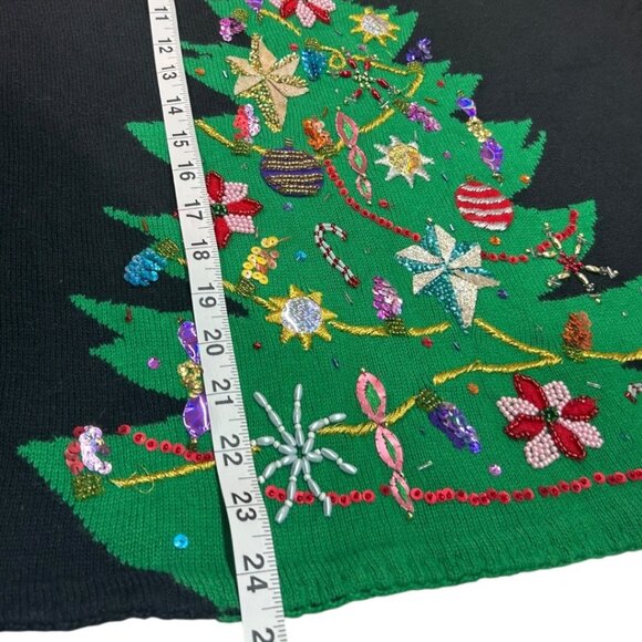 Star Blue Originals Black Knit Christmas Tree Sweater w/ Beads & Sequins Size XL - Picture 4 of 8